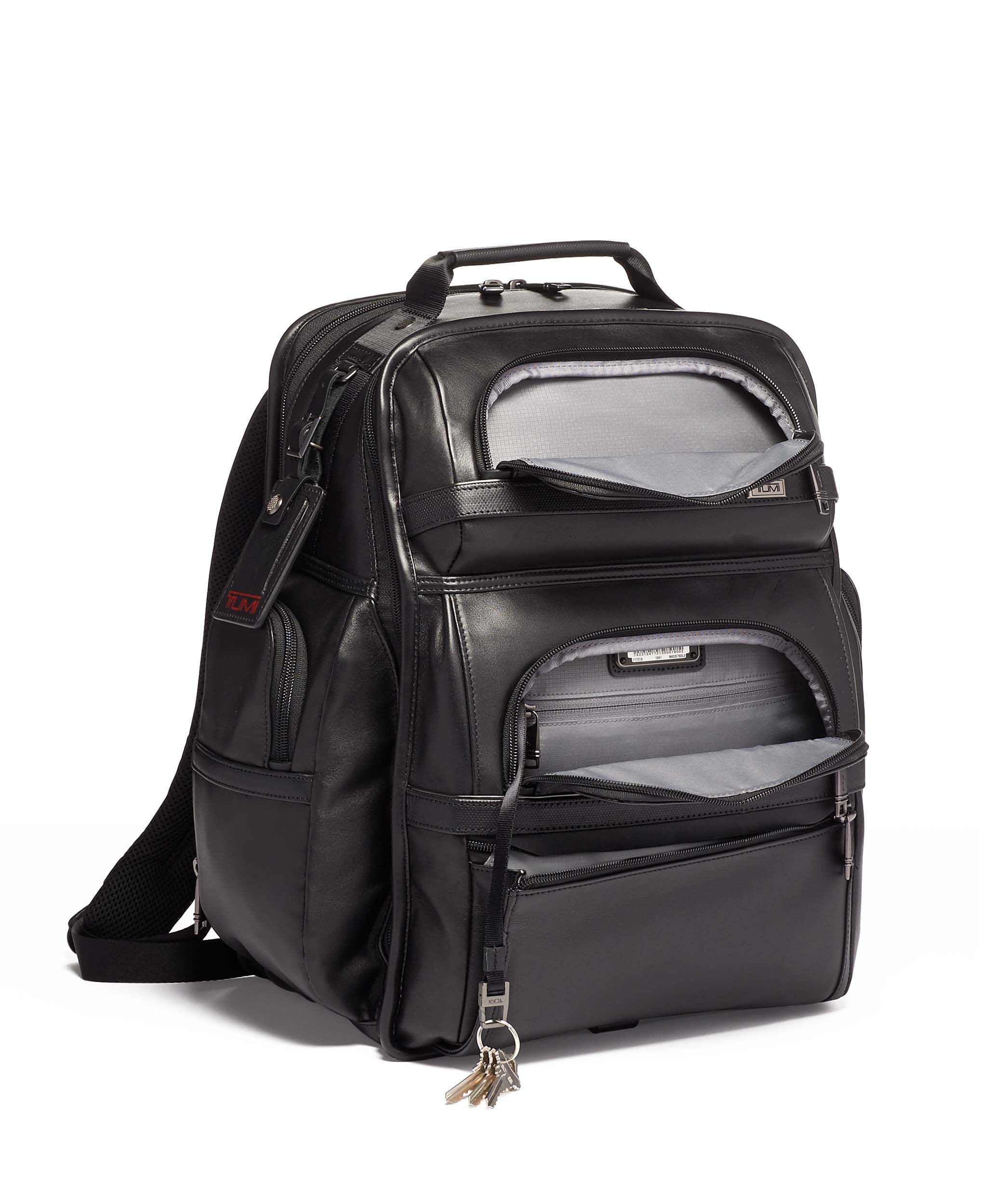 tumi black leather backpack