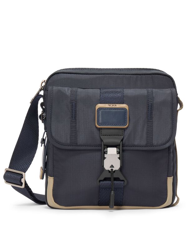 Nappa leather crossbody bag with flap - Blue / Gray