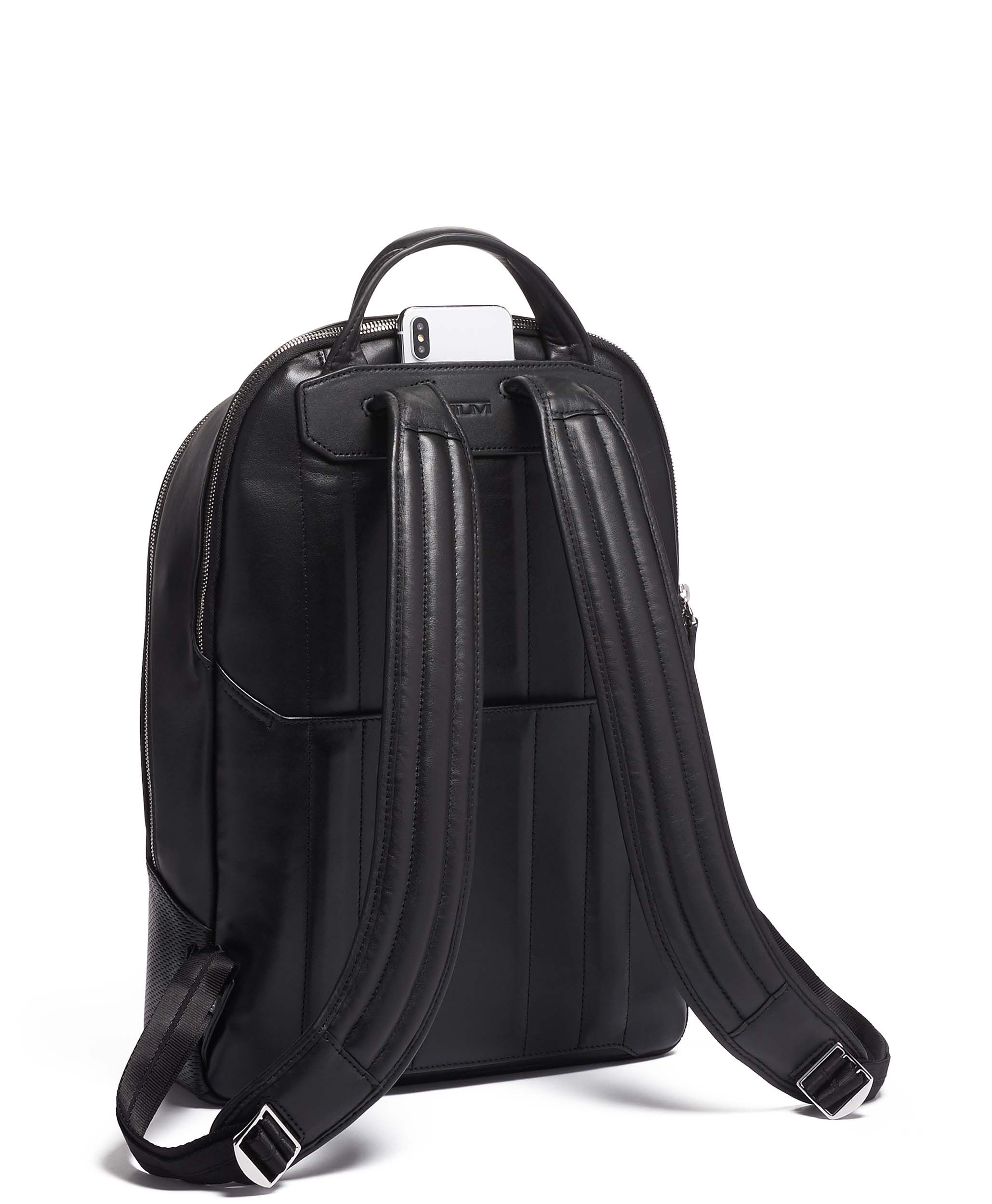 tumi black leather backpack